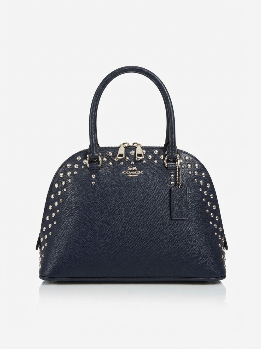Coach Navy Blue Pebbled Leather Studded Dome Satchel